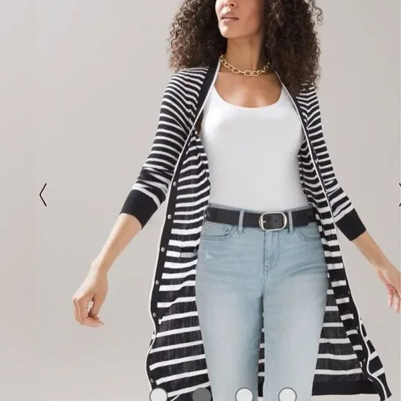 White House Black Market Women's Striped Long Cardigan Sweater Size S - Picture 5 of 7